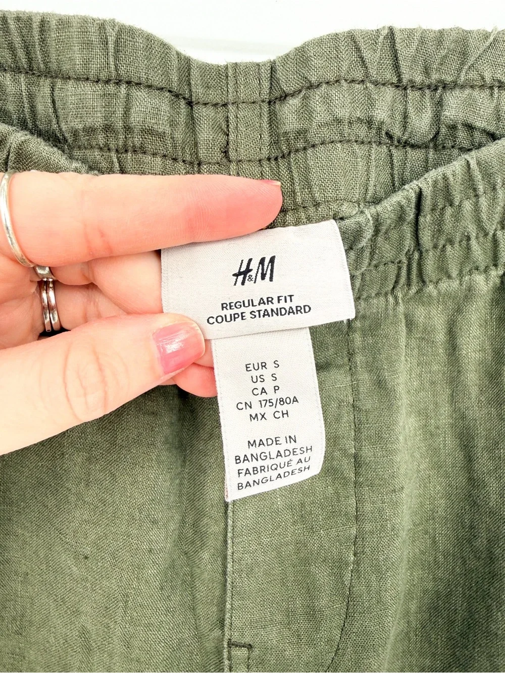 H&M Regular Fit Linen-Blend Pull-On Pants Olive Green Small